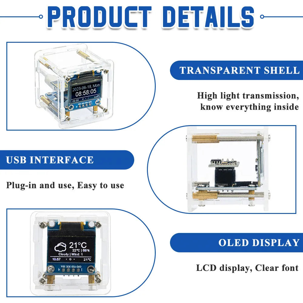 ESP8266 Mini WiFi Weather Clock – DIY Soldering Kit with Digital Display