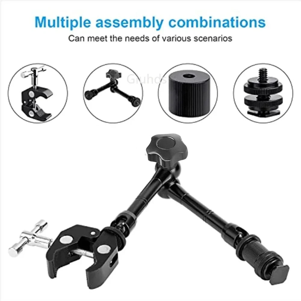 7" or 11" Articulating Magic Arm with Super Clamp – Adjustable Mount for DSLR Camera Rig, LCD Monitor, LED Video Light, and Camera Accessories