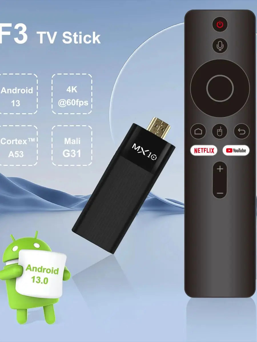 MX10-F3 Android 11 TV Stick – 4K Streaming Device with 2GB RAM, 16GB Storage, Dual-Band WiFi