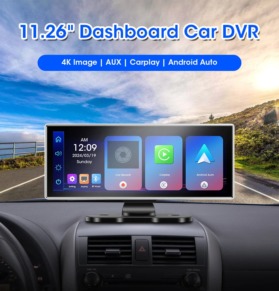 10/11.26" 4K Dash Cam with Wireless CarPlay, Android Auto & GPS