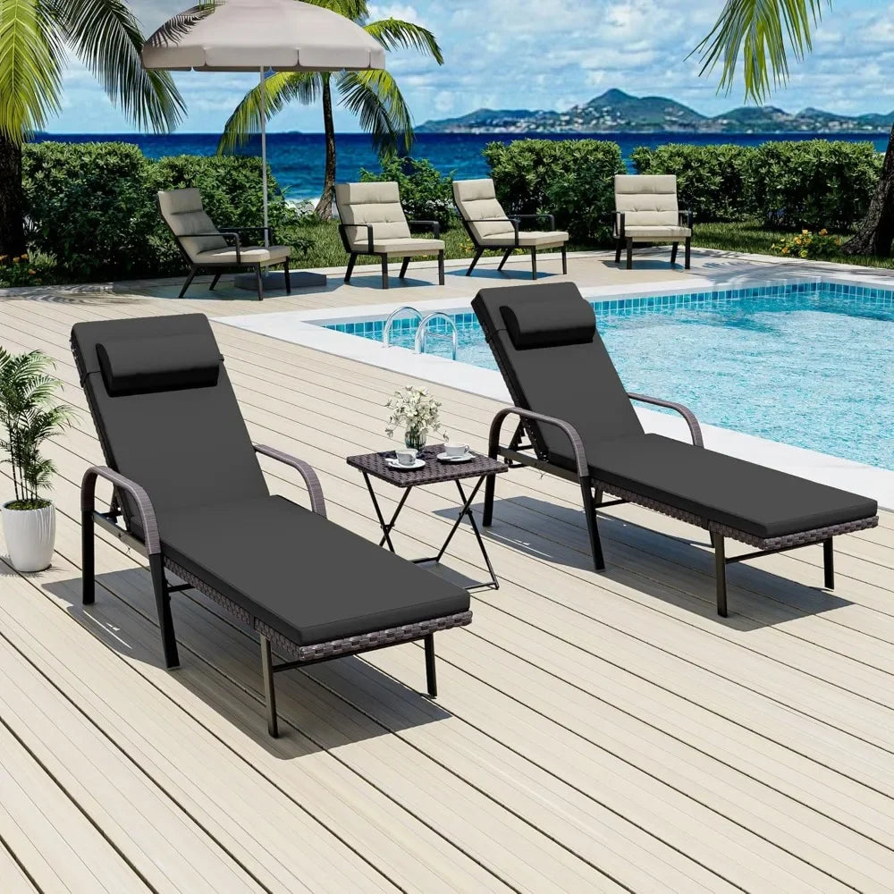 3-Piece Outdoor Patio Chaise Lounge Set with Table