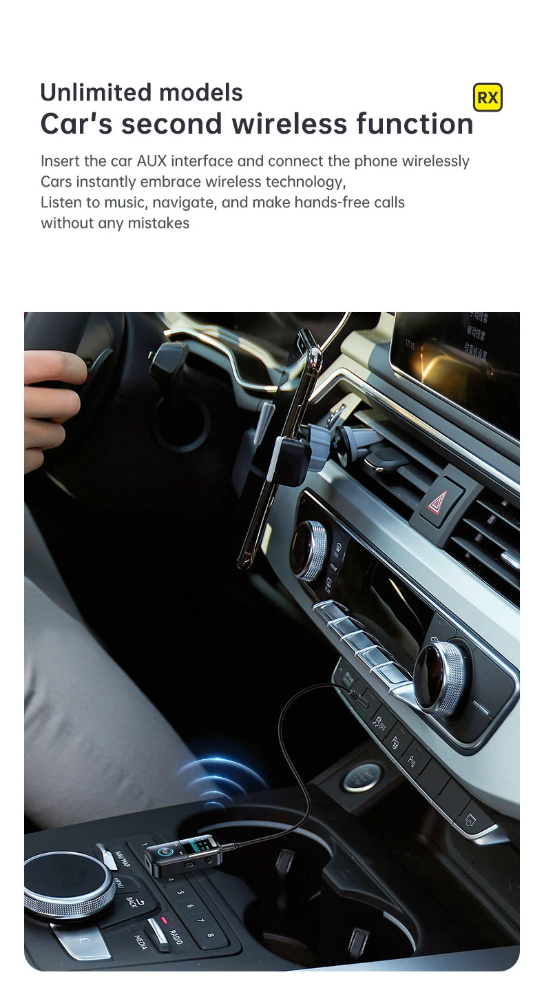 Bluetooth 5.4 AUX Adapter – 3.5mm Receiver & Transmitter with LED Display for Car, TV, Headphones