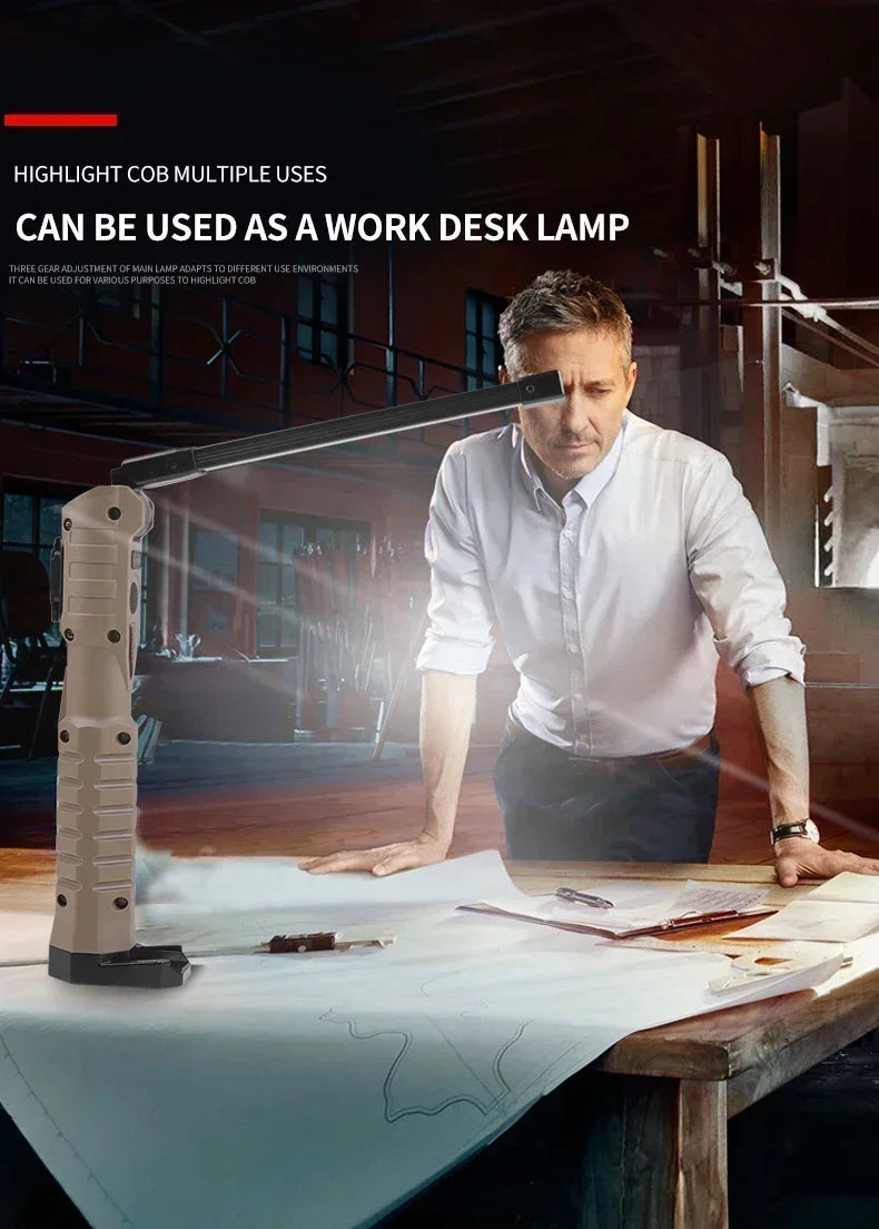 1000LM USB Rechargeable COB Work Light – Handheld Flashlight with Power Indicator