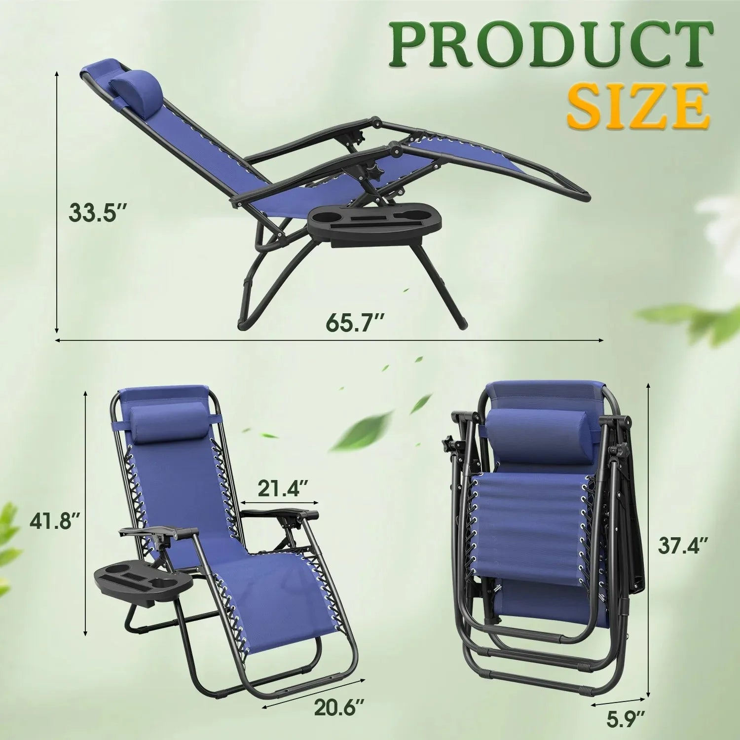 2-Pack Gravity Reclining Lounge Chairs with Adjustable Pillow