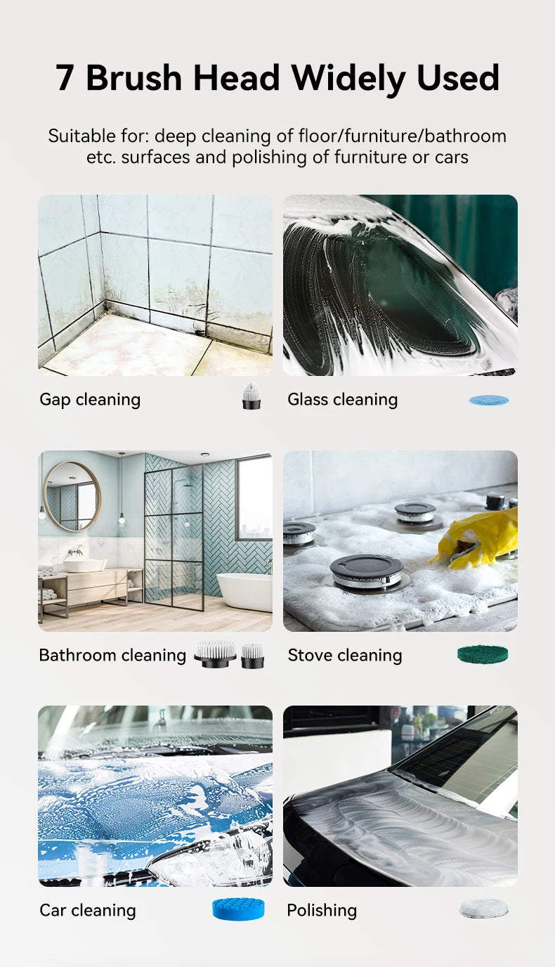 Cordless Electric Spin Scrubber – Handheld Cleaning Brush with 7 Heads for Bathroom & Kitchen