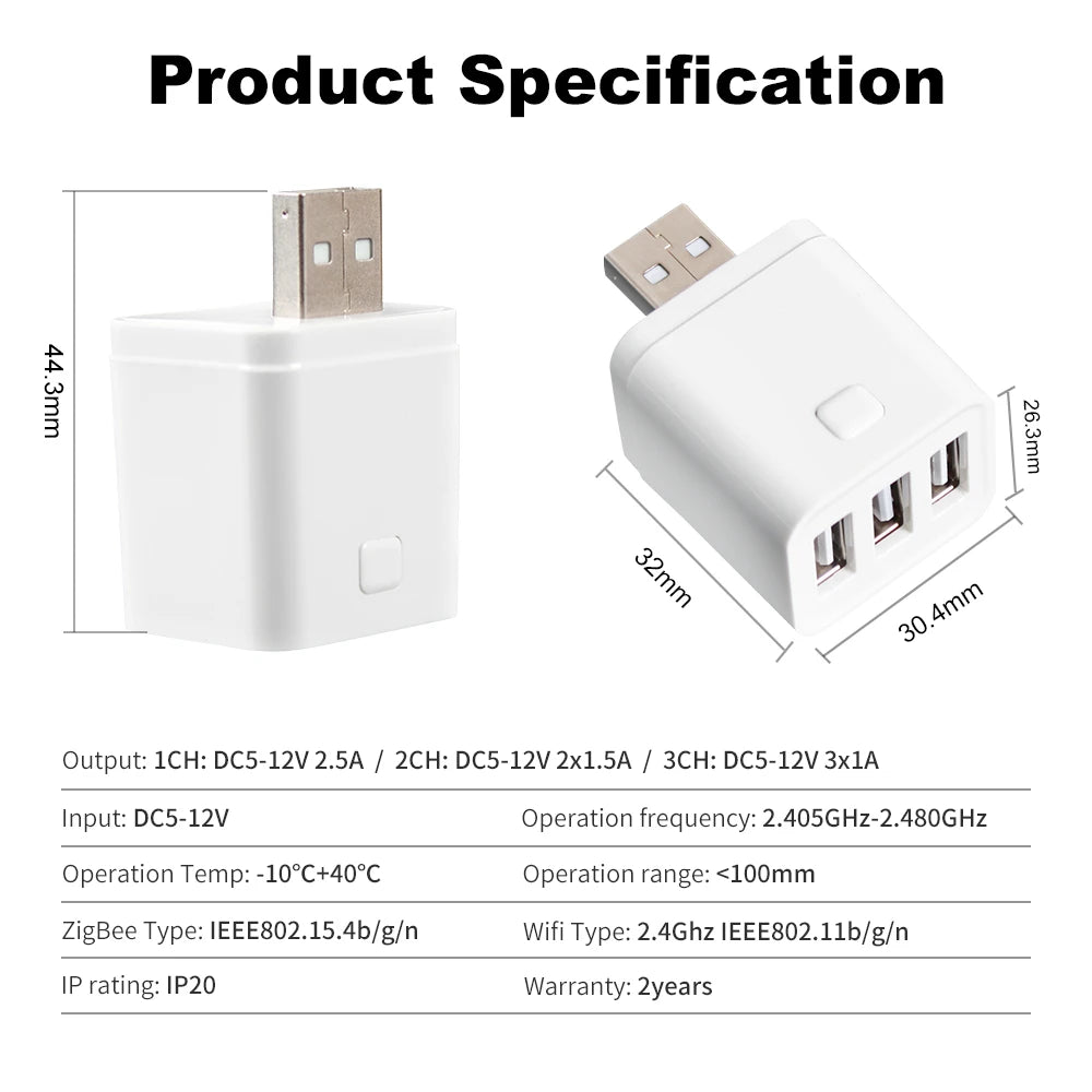 Tuya Smart USB Adaptor – WiFi/Zigbee Mini Plug with Timer & Voice Control
