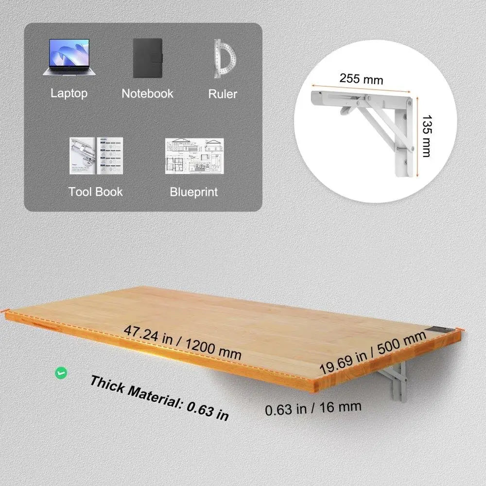 47" Wall-Mounted Folding Table – Drop Leaf Desk for Small Spaces