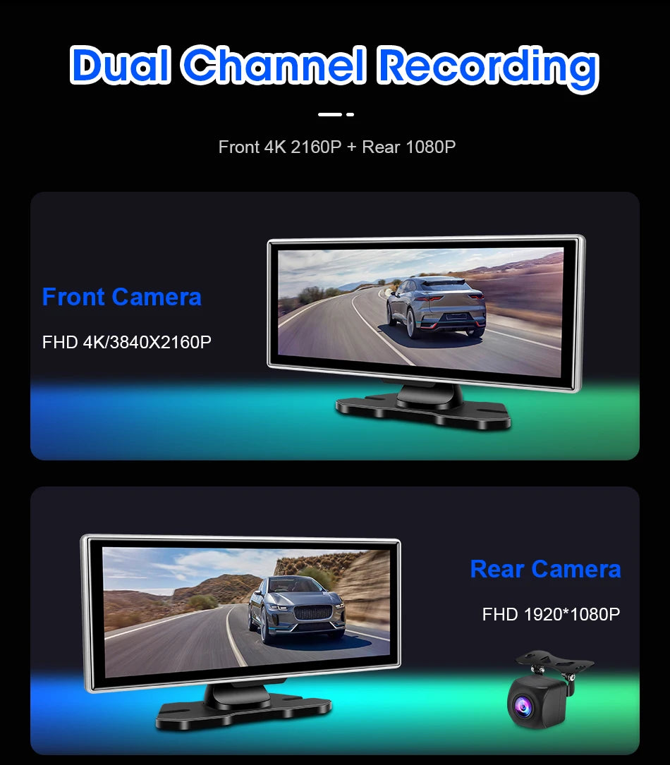 10/11.26" 4K Dash Cam with Wireless CarPlay, Android Auto & GPS