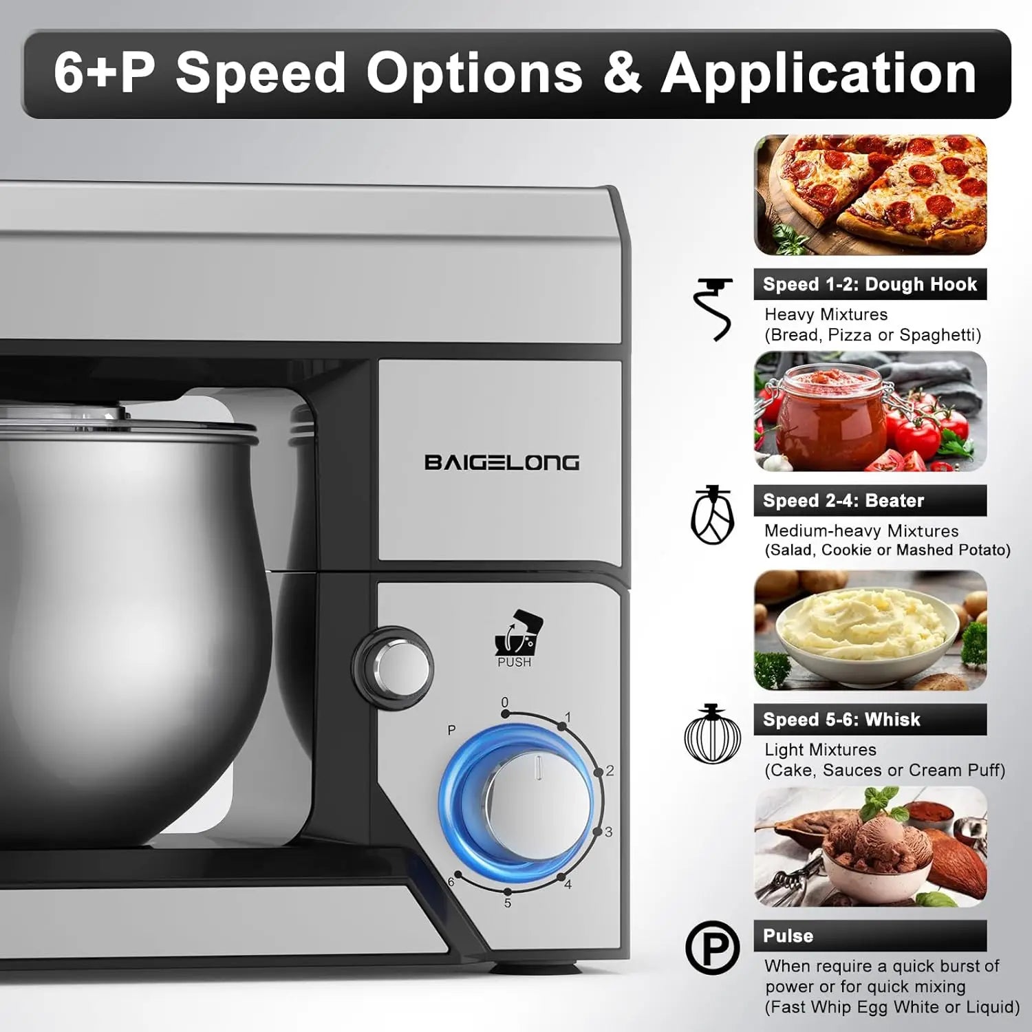 6-Speed Electric Stand Mixer – 4.2QT Stainless Steel Bowl