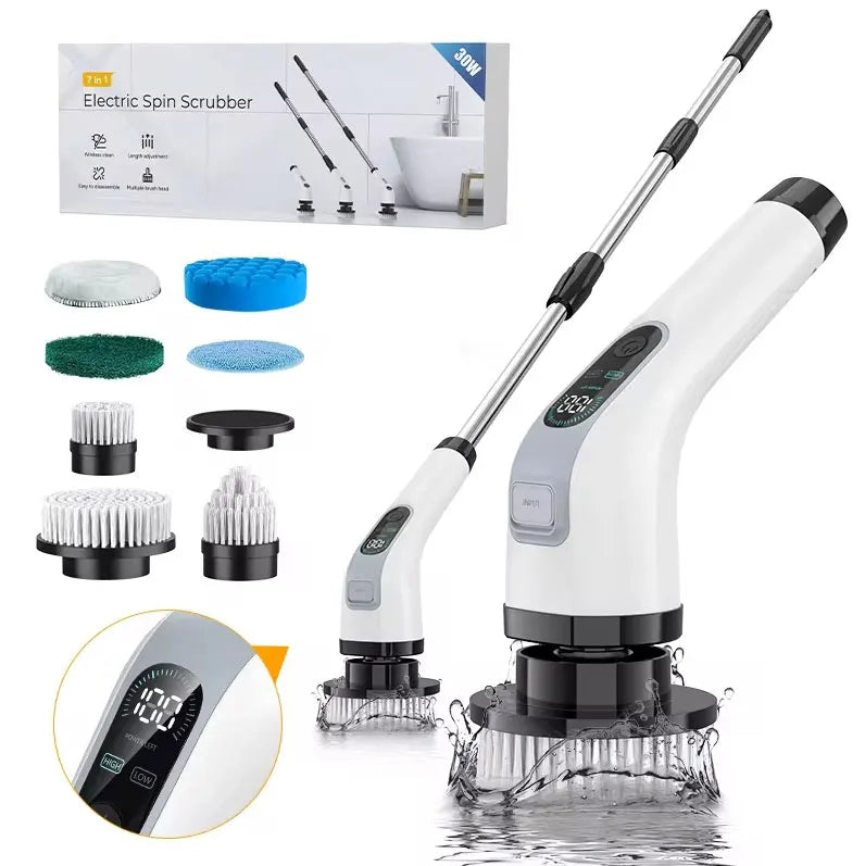 Cordless Electric Spin Scrubber – Handheld Cleaning Brush with 7 Heads for Bathroom & Kitchen