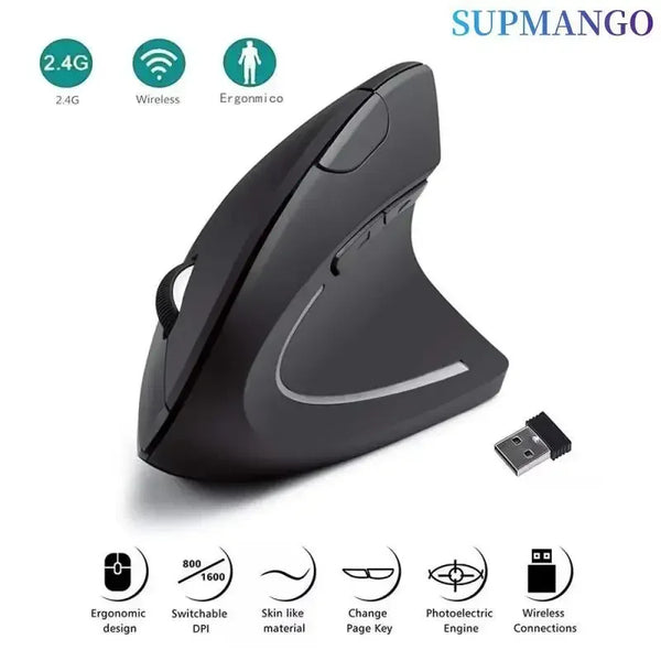 Ergonomic Vertical Wireless Mouse – 2.4GHz with 3 DPI Settings & 6 Buttons