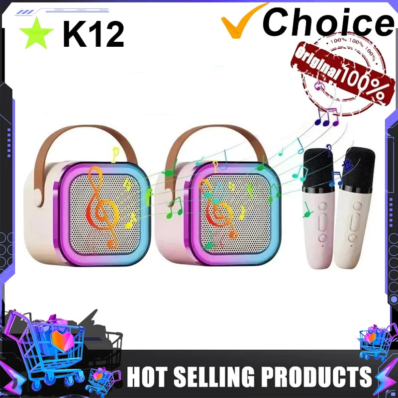 K12 Portable Bluetooth Karaoke Machine – PA Speaker with Wireless Microphones for Home & Kids