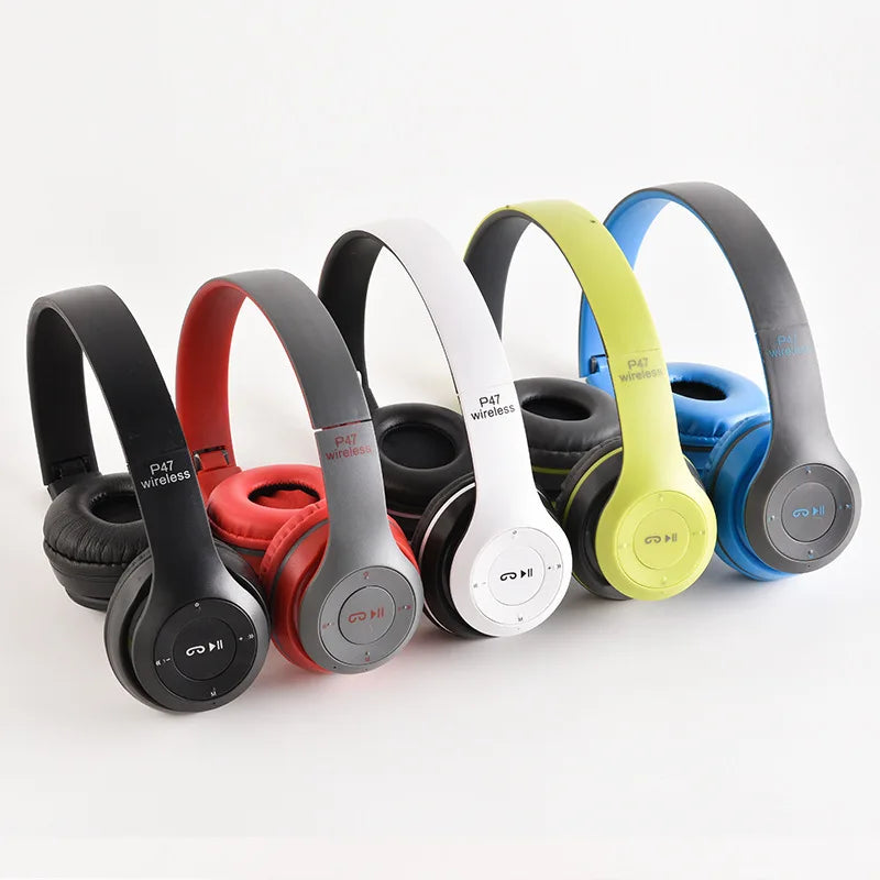 P47 Bluetooth 5.0 Wireless Headset – Folding Stereo Headphones for Sports & Gaming