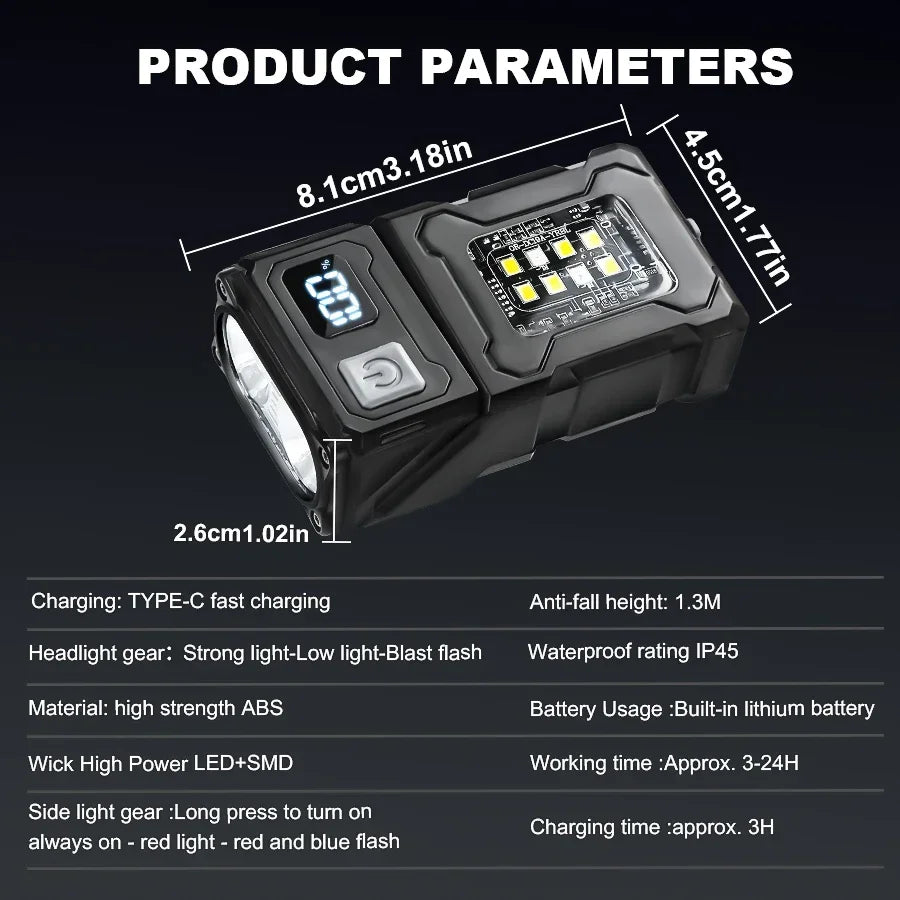 Mini USB Rechargeable LED Flashlight – Magnetic Base & COB Emergency Light