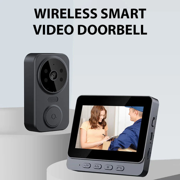 Wireless Video Doorbell – 4.3" HD Screen with Two-Way Talk & Night Vision