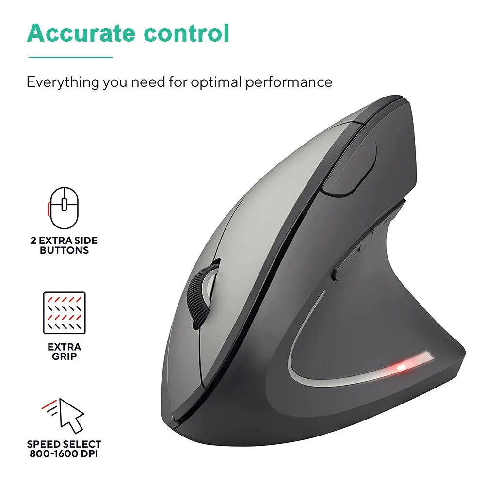 Ergonomic Vertical Wireless Mouse – 2.4GHz with 3 DPI Settings & 6 Buttons