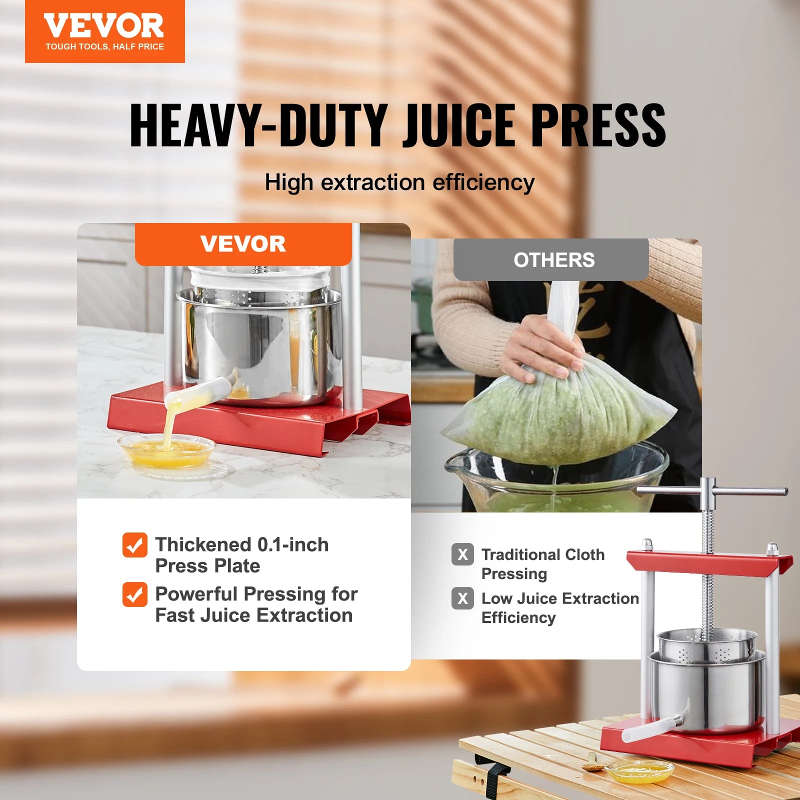 VEVOR Manual Fruit Press – 2L/3L/3.36L Stainless Steel Squeezer