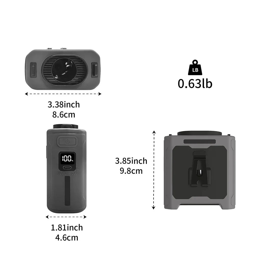 Portable Waist Clip Fan with USB Rechargeable Power Bank and LED Light