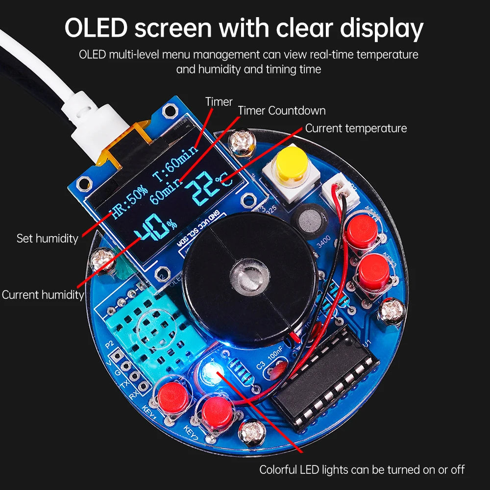 USB Humidifier DIY Kit – OLED Display with Temperature & Humidity Sensor