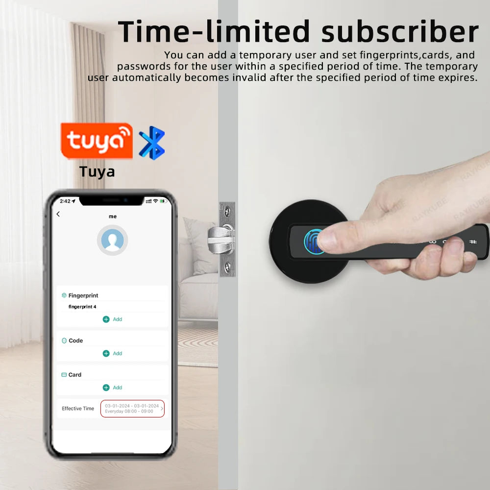 RAYKUBE M5 Smart Fingerprint Door Lock – Tuya App, Keypad, IC Card Access