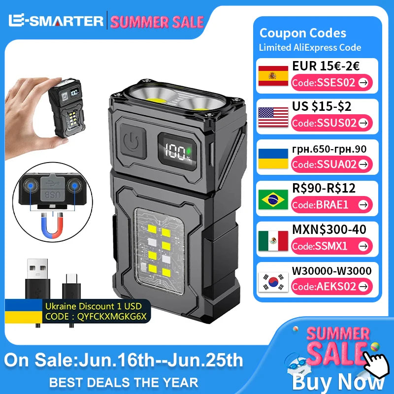 Mini USB Rechargeable LED Flashlight – Magnetic Base & COB Emergency Light