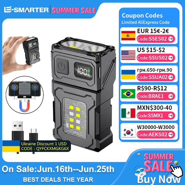 Mini USB Rechargeable LED Flashlight – Magnetic Base & COB Emergency Light