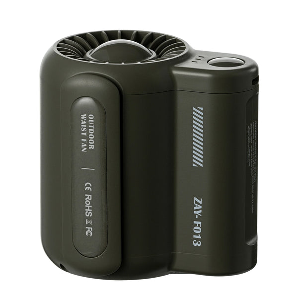Portable Rechargeable Camping Fan – Waist-Mounted Mini Leafless Fan