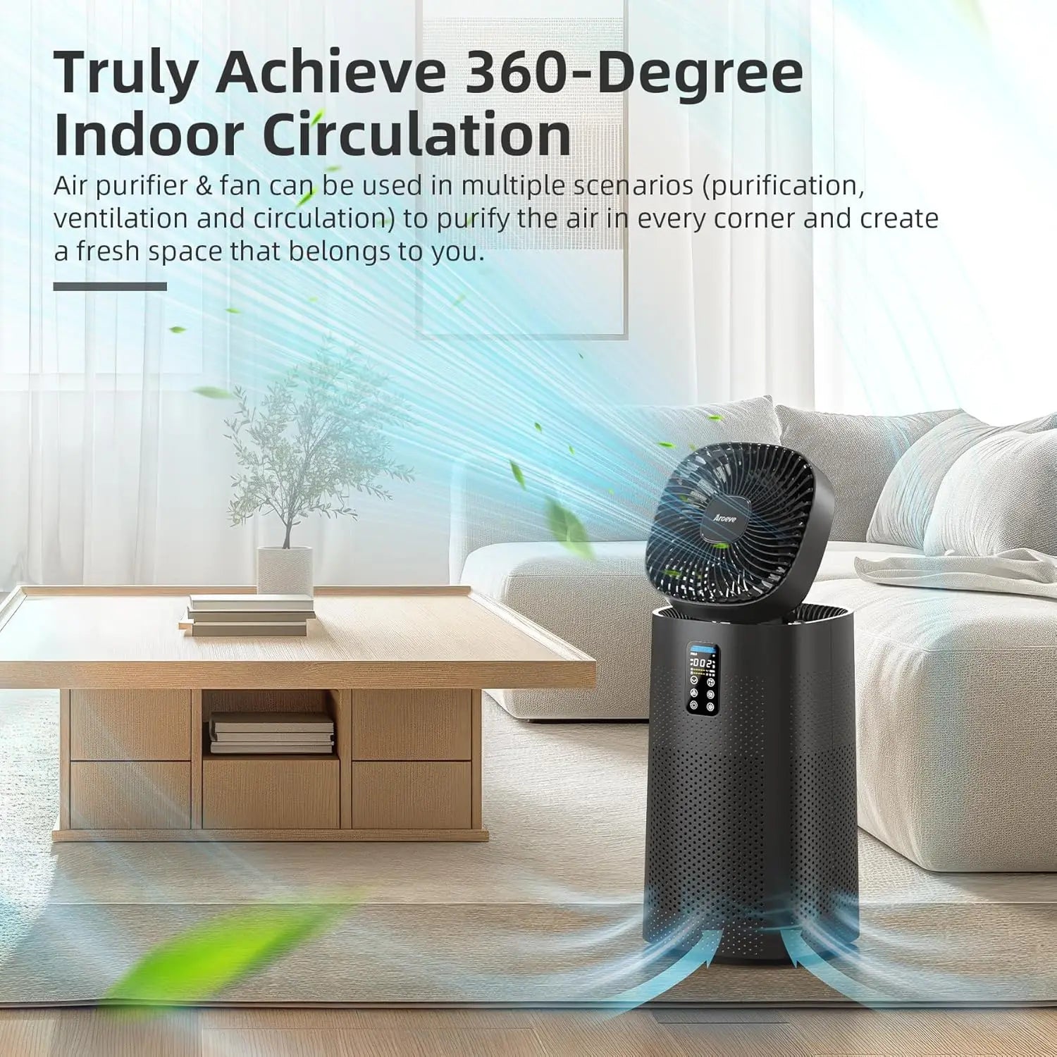 Aroeve MK08W 2-in-1 Air Purifier & Fan – 1980 Sq.Ft Coverage, Smart App Control