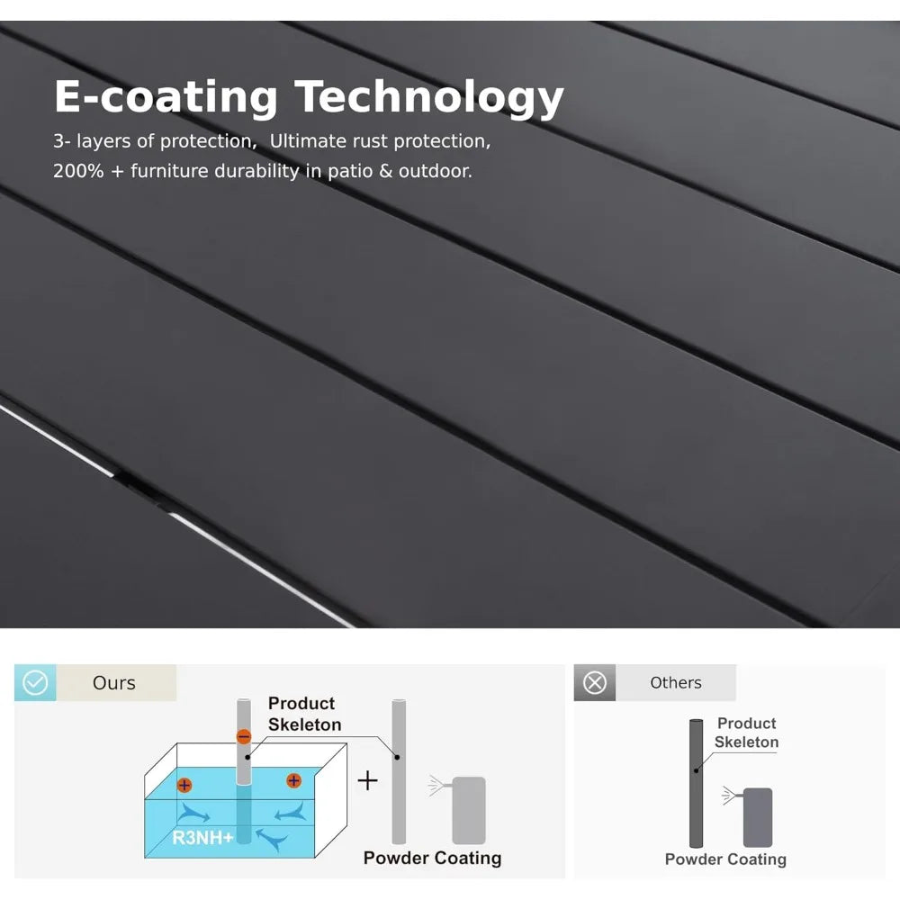 6-Person Outdoor Metal Patio Dining Table – Black