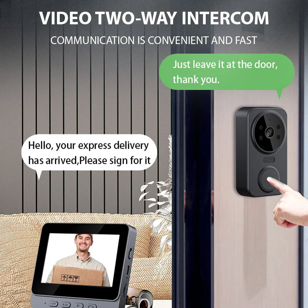 Wireless Video Doorbell – 4.3" HD Screen with Two-Way Talk & Night Vision