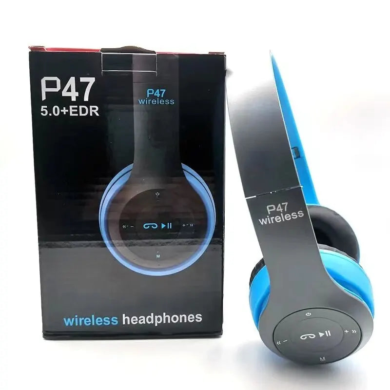P47 Bluetooth 5.0 Wireless Headset – Folding Stereo Headphones for Sports & Gaming