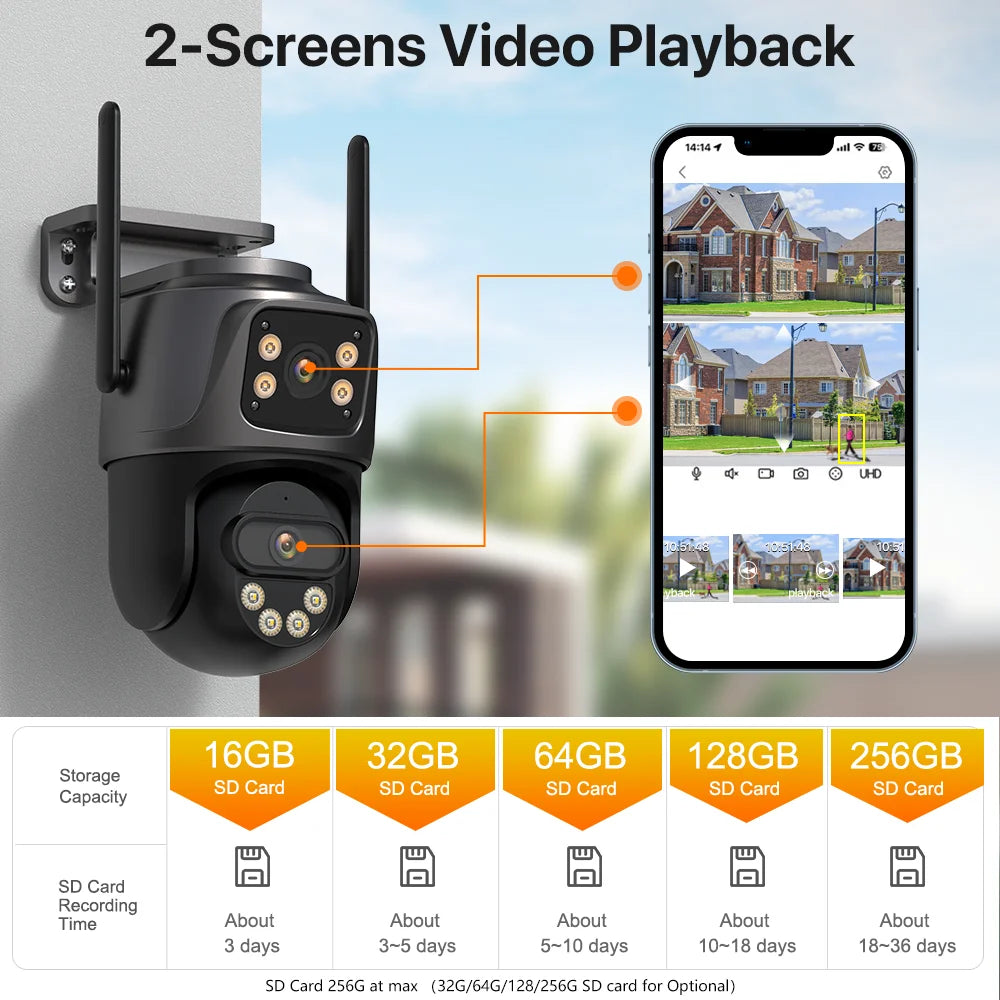 6K 9MP WiFi Outdoor PTZ Security Camera – 8x Zoom & Dual Screen