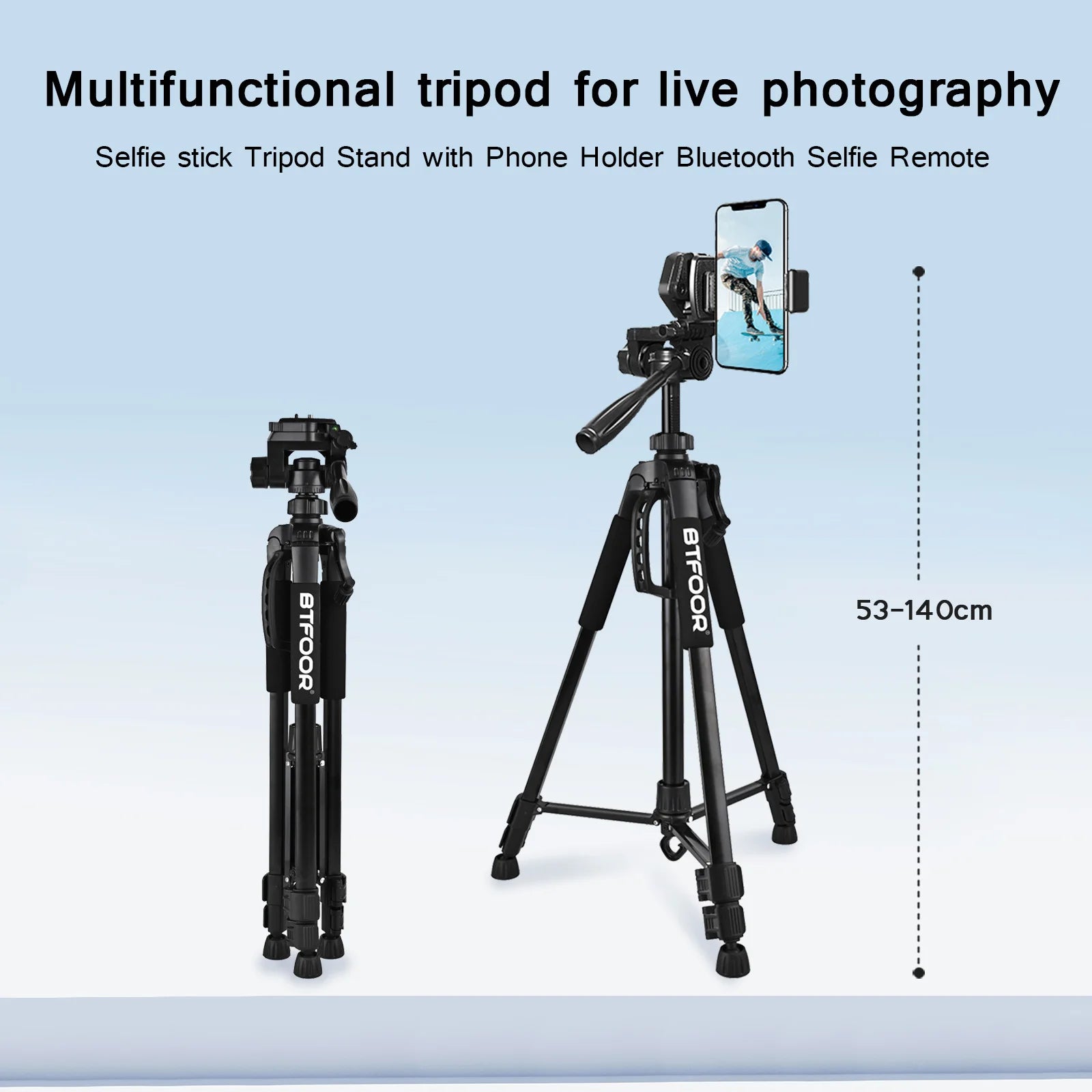 55" / 140cm Aluminum Phone & Camera Travel Tripod – Lightweight Stand with Quick Release Plate & Pan Head for Canon, Nikon, DSLR, SLR & Smartphones