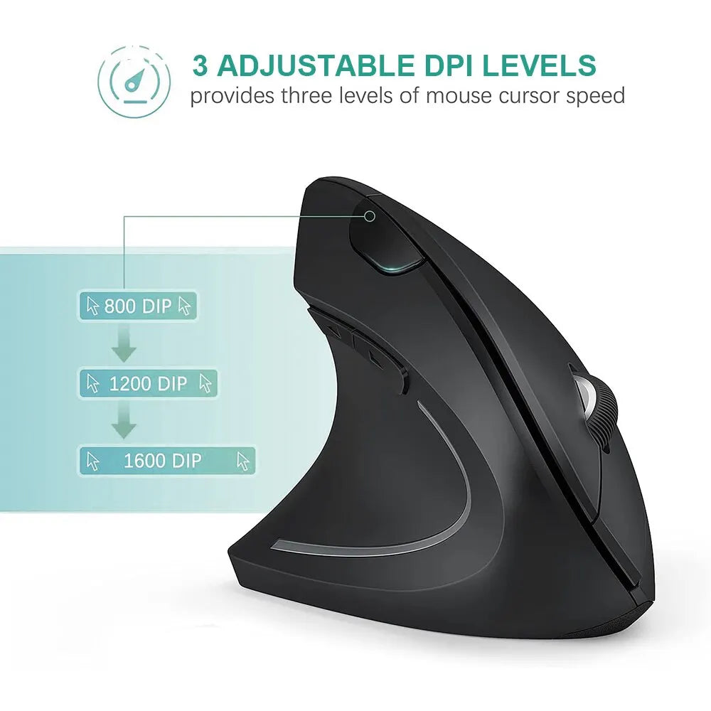 Ergonomic Vertical Wireless Mouse – 2.4GHz with 3 DPI Settings & 6 Buttons