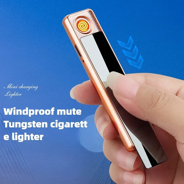 Mini USB Tungsten Lighter – Windproof Ultra-Thin Pull-Down Ignition for Men