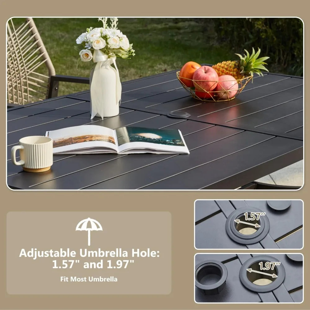 67" x 38" Outdoor Metal Dining Table for 6 – Black