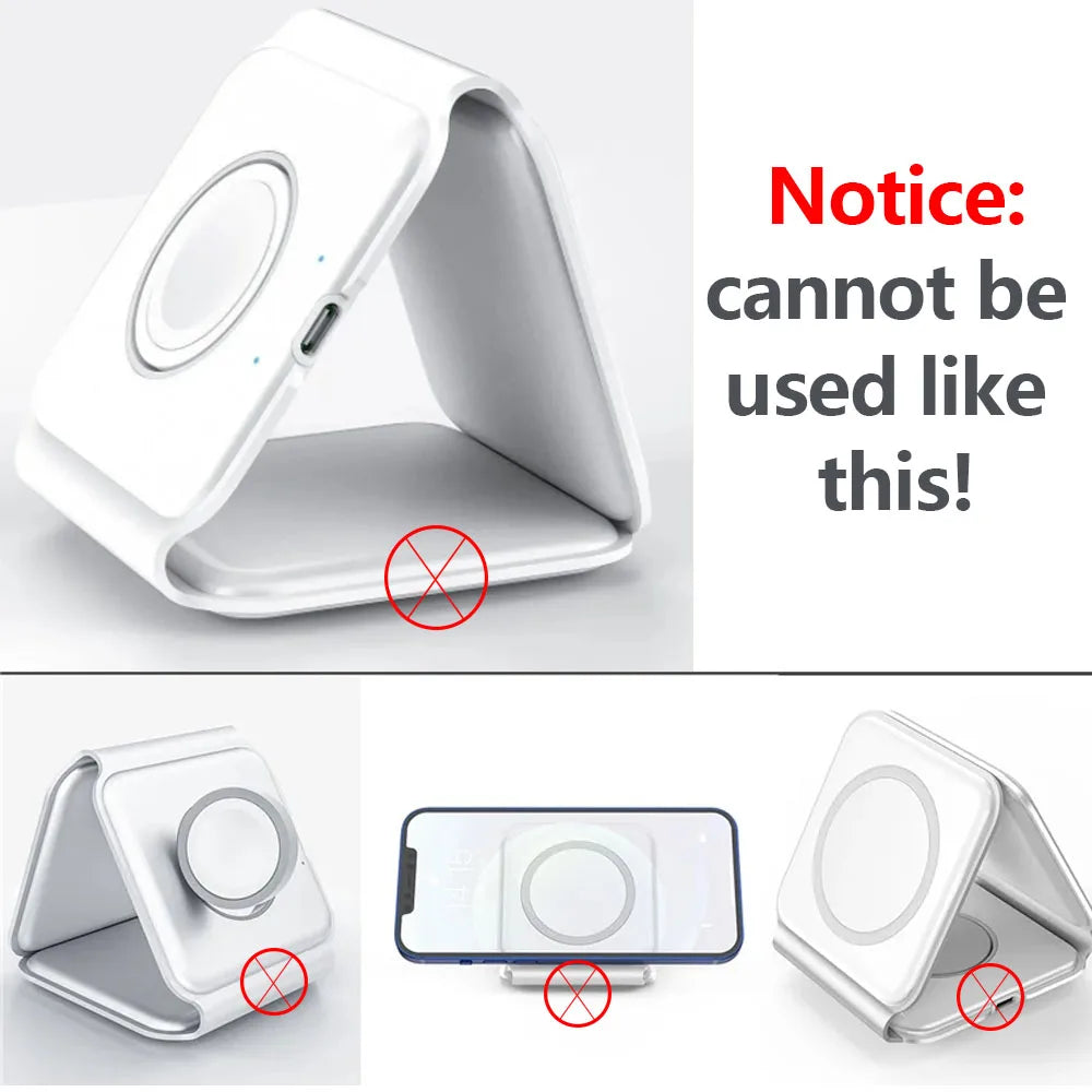 3-in-1 Foldable Magnetic Wireless Charger Stand – Fast Charging Dock for iPhone & Apple Watch
