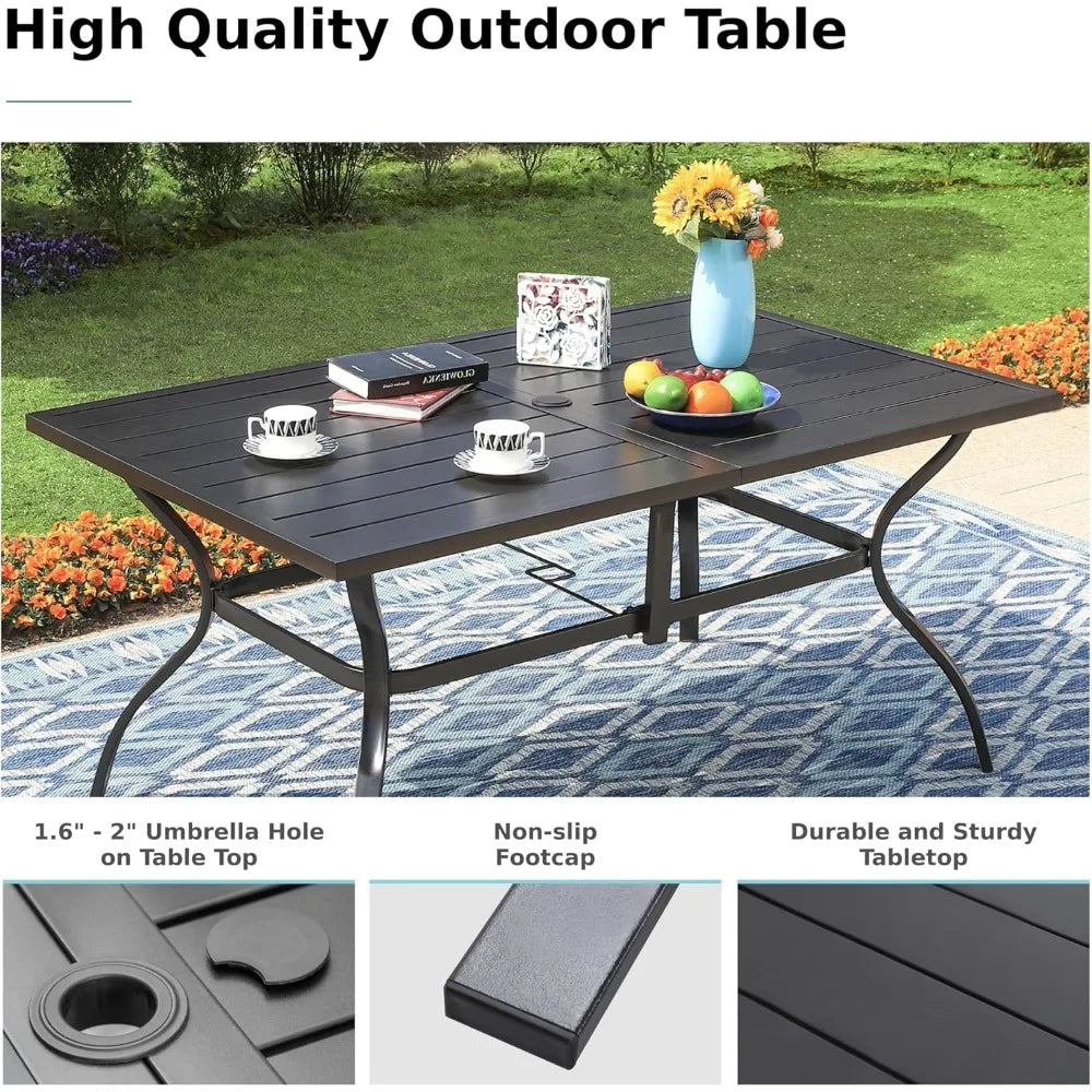 6-Person Outdoor Metal Patio Dining Table – Black