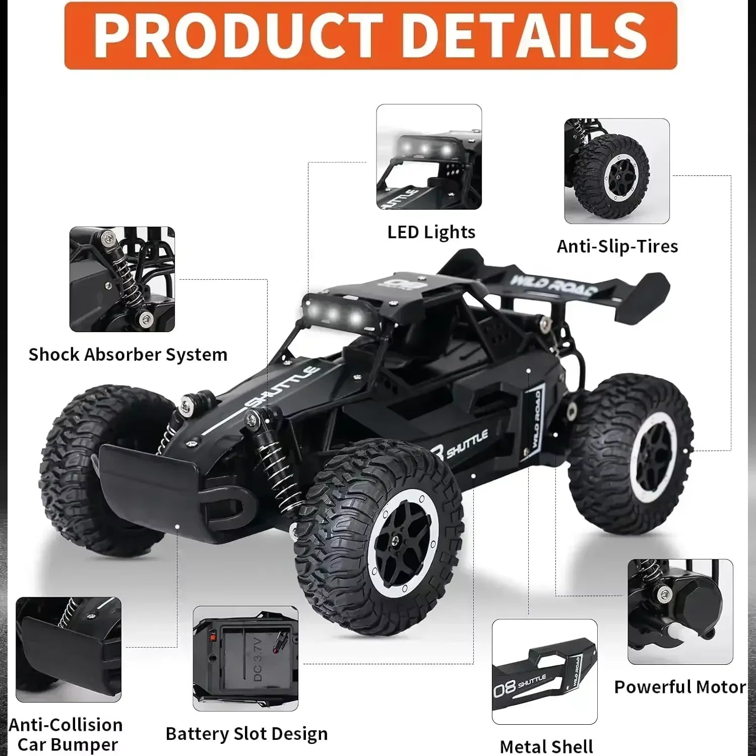 1:16 RC Off-Road Truck – 2WD High-Speed Remote Control Car with LED