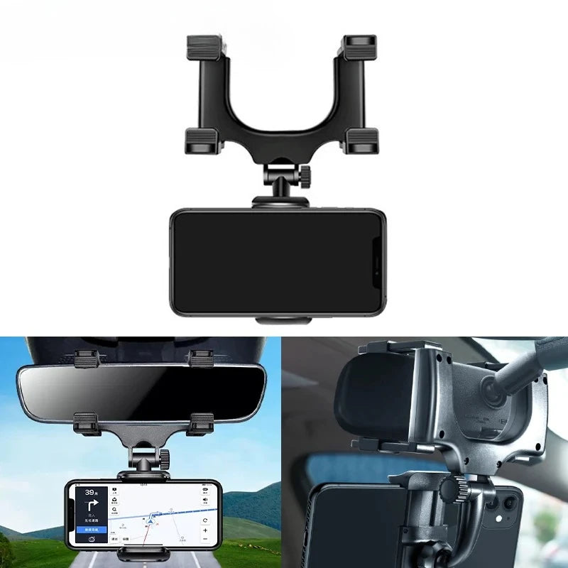 Rearview Mirror Phone Mount – 360° Adjustable Car Holder
