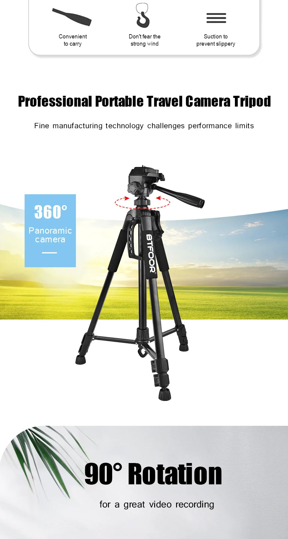 55" / 140cm Aluminum Phone & Camera Travel Tripod – Lightweight Stand with Quick Release Plate & Pan Head for Canon, Nikon, DSLR, SLR & Smartphones