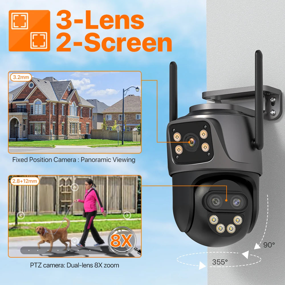 6K 9MP WiFi Outdoor PTZ Security Camera – 8x Zoom & Dual Screen