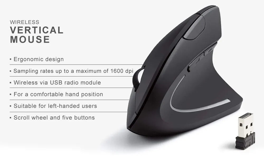 Ergonomic Vertical Wireless Mouse – 2.4GHz with 3 DPI Settings & 6 Buttons
