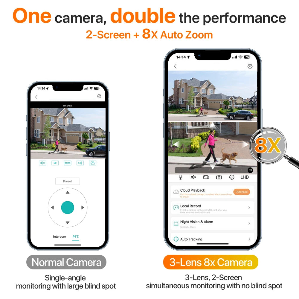 6K 9MP WiFi Outdoor PTZ Security Camera – 8x Zoom & Dual Screen