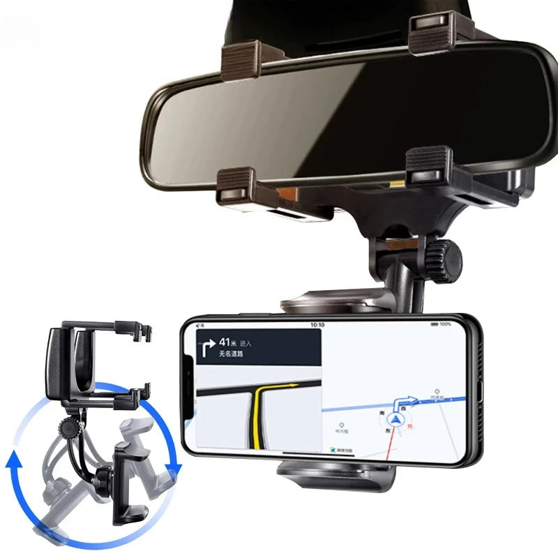 Rearview Mirror Phone Mount – 360° Adjustable Car Holder