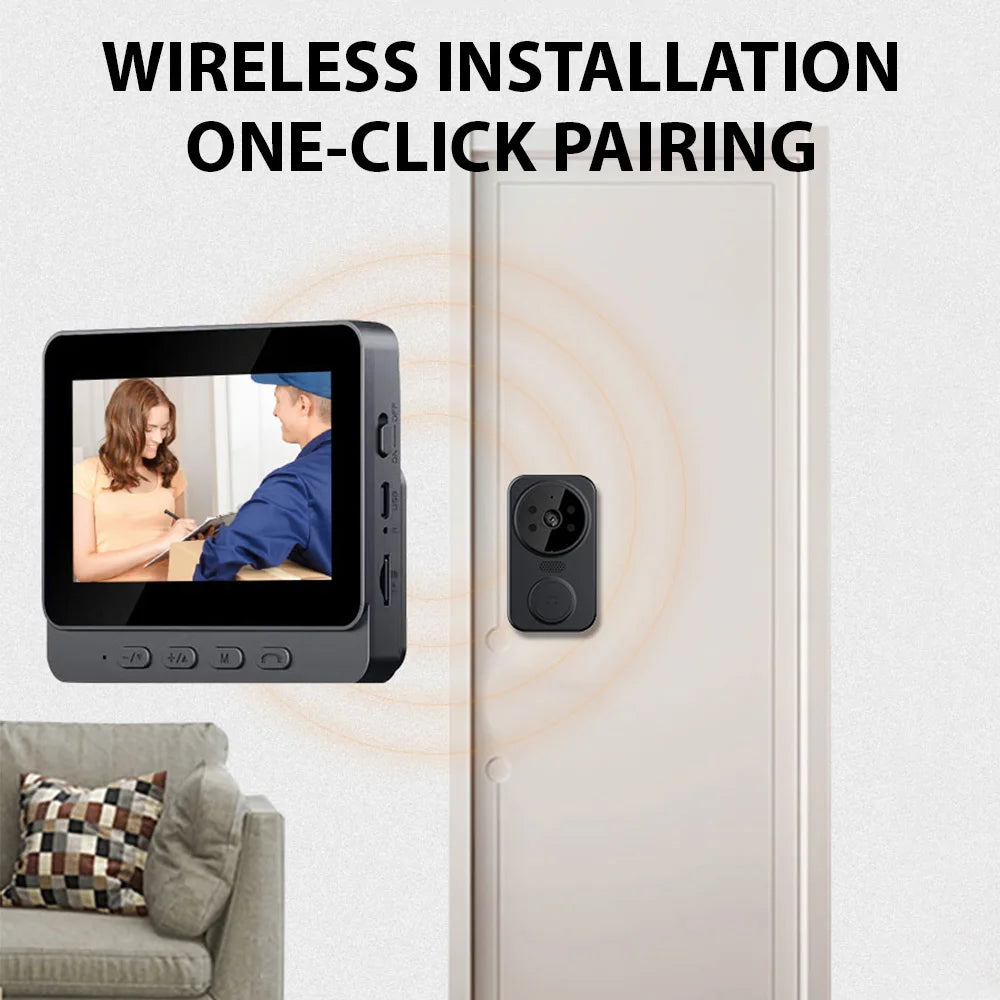 Wireless Video Doorbell – 4.3" HD Screen with Two-Way Talk & Night Vision