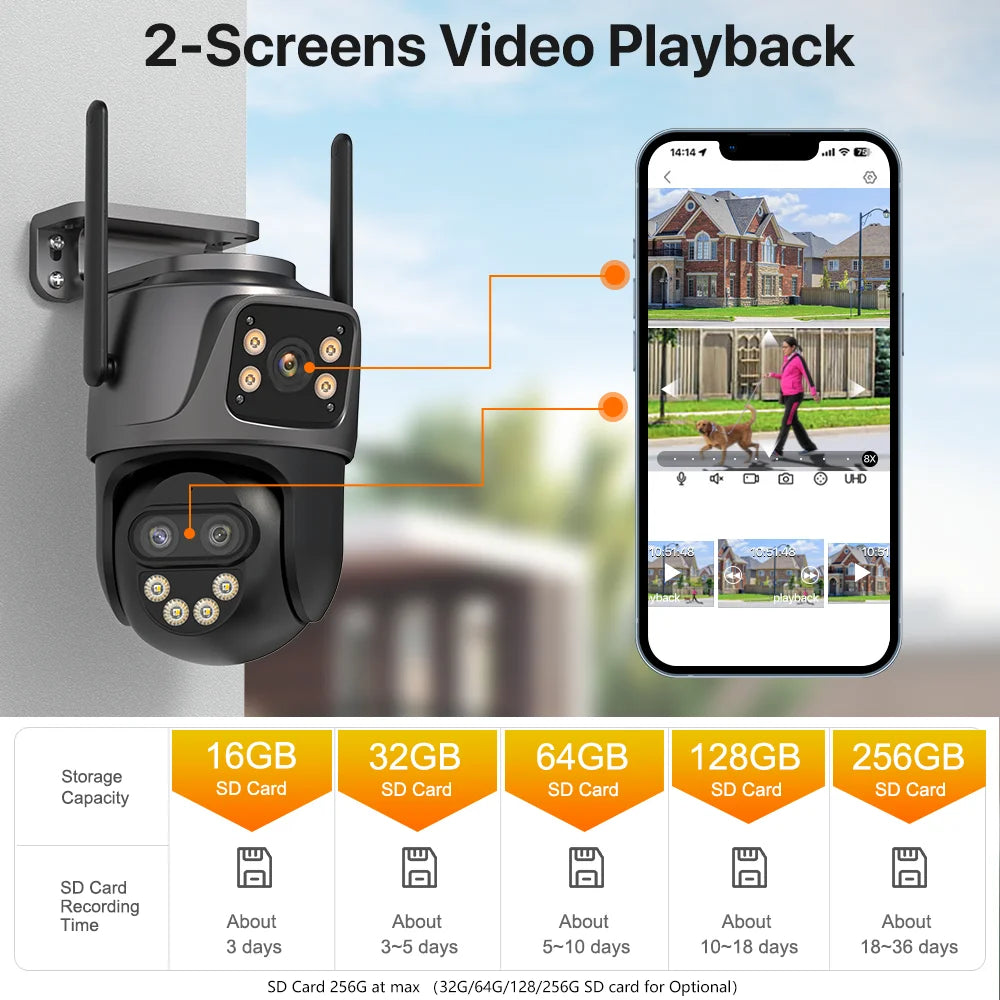 6K 9MP WiFi Outdoor PTZ Security Camera – 8x Zoom & Dual Screen
