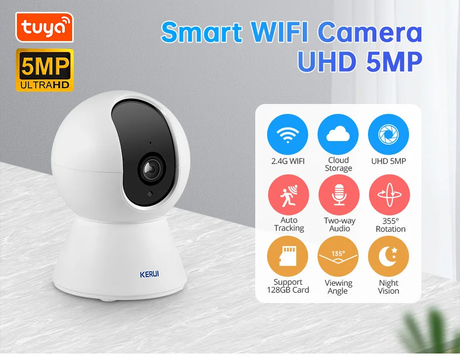 KERUI 5MP Tuya Mini WiFi IP Camera – Indoor Wireless CCTV with Auto Tracking