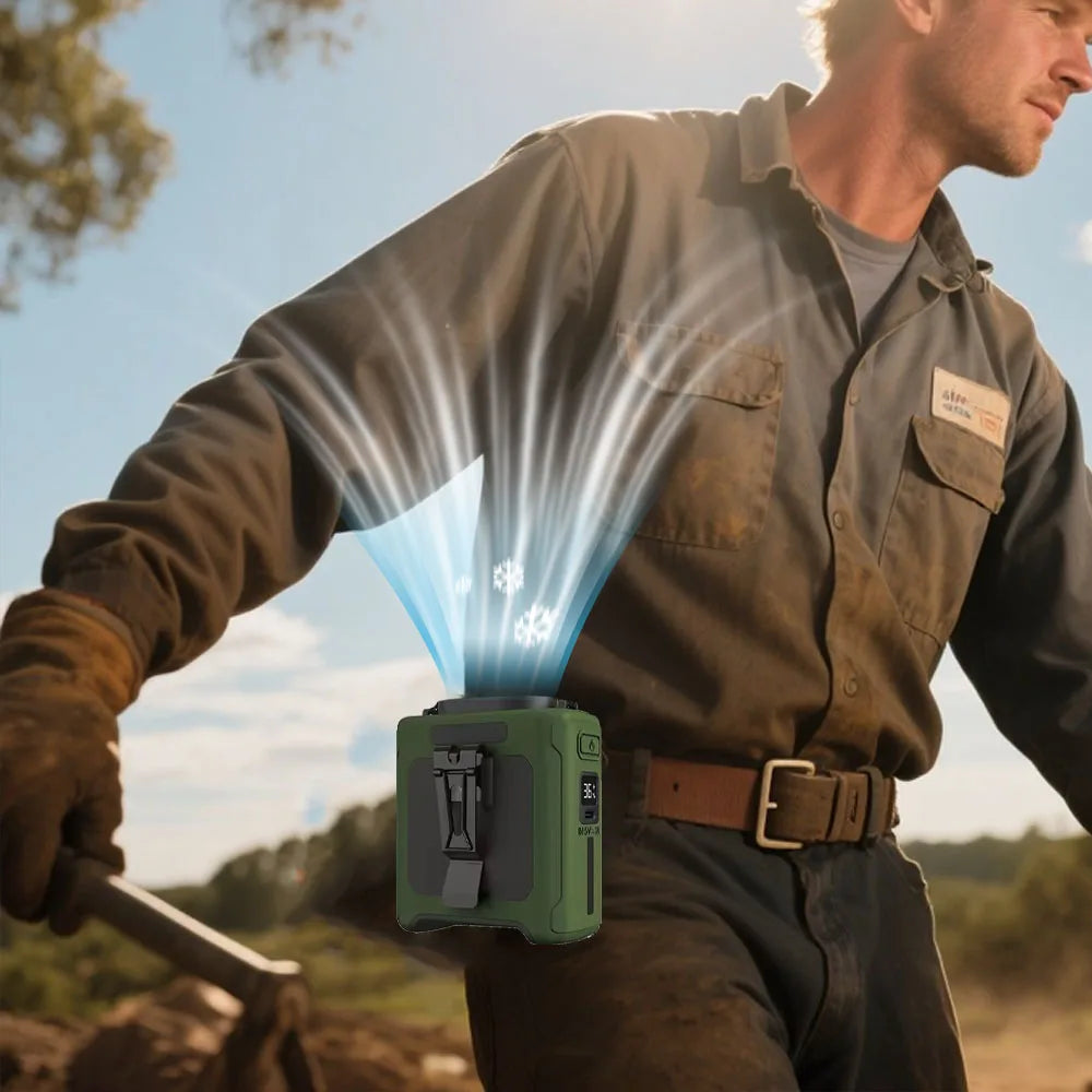 Portable Waist Clip Fan with USB Rechargeable Power Bank and LED Light