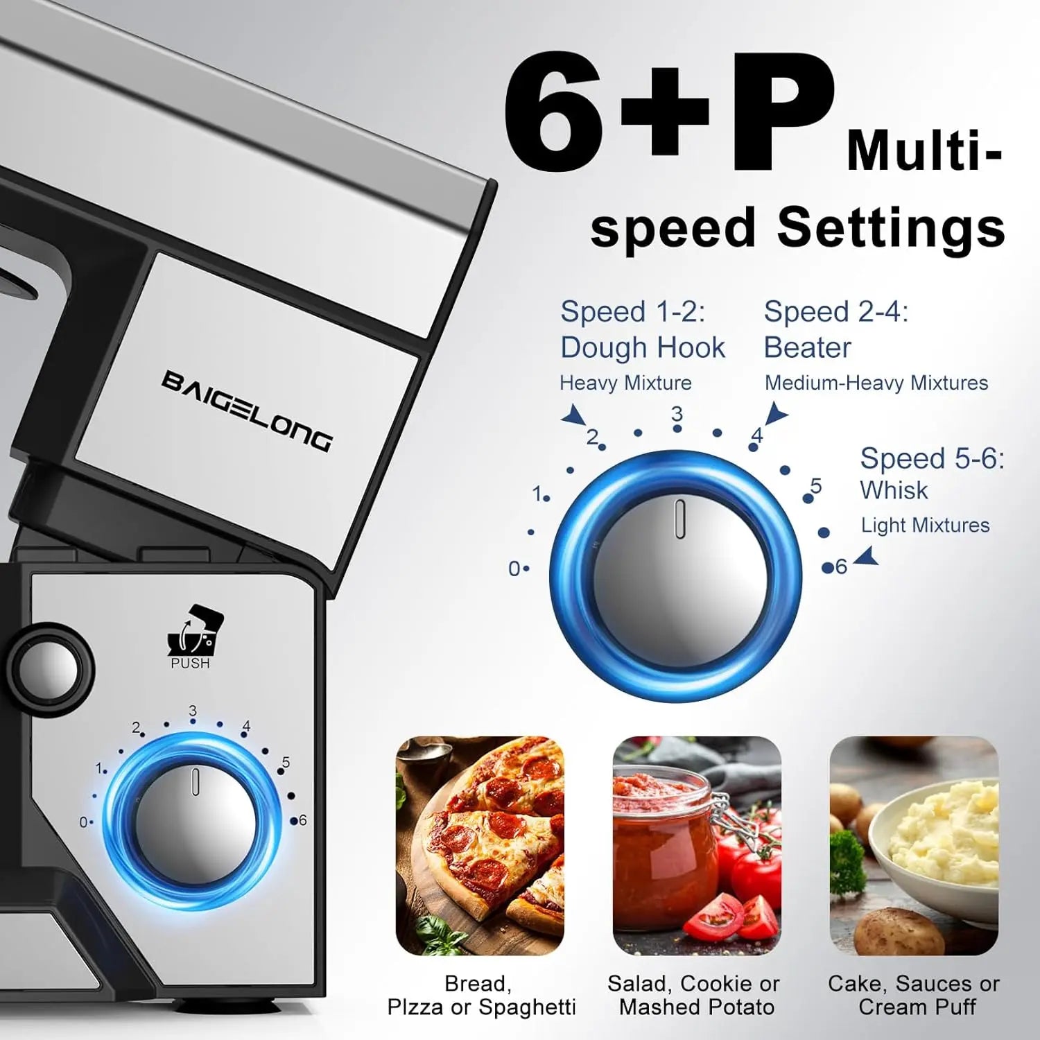 6-Speed Electric Stand Mixer – 4.2QT Stainless Steel Bowl